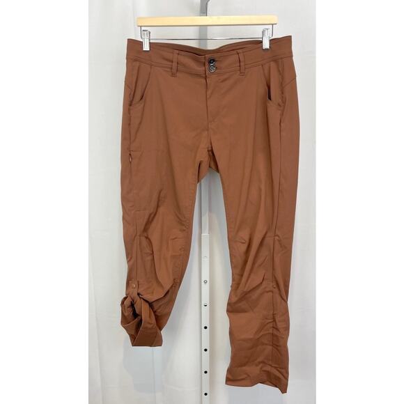 PRANA Halle Pants Zip Fly Roll Up Hike Travel Stretch Nylon Rust Brown 12 SHORT - Picture 12 of 12
